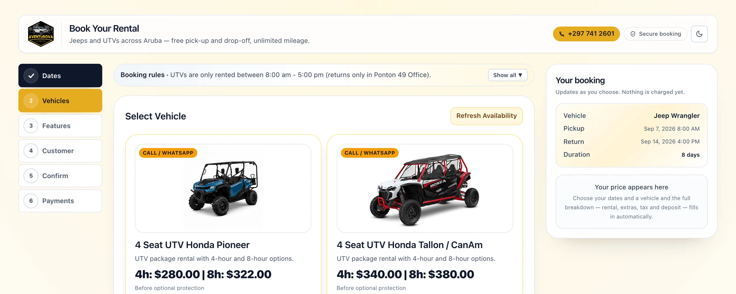 Aventurova Jeep and UTV rentals, tablet and phone