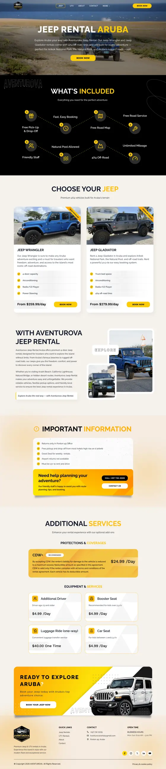 Aventurova Jeep & UTV Rental Website: the Jeep page, full length