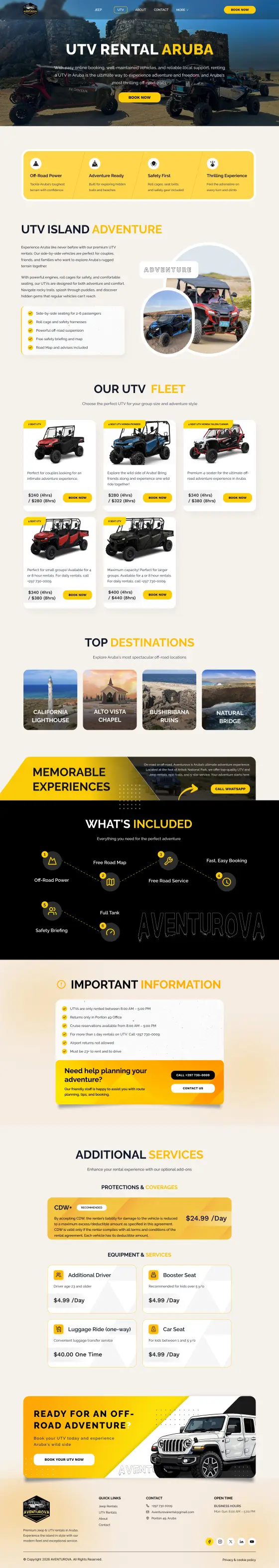 Aventurova Jeep & UTV Rental Website: the UTV page, full length