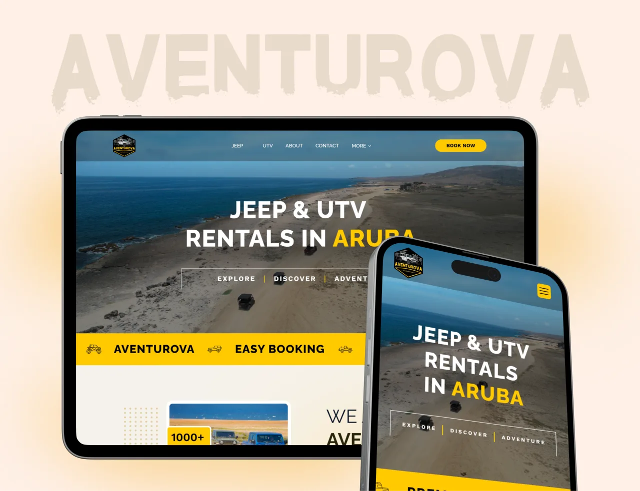 Aventurova Jeep & UTV Rental Website — presentation render