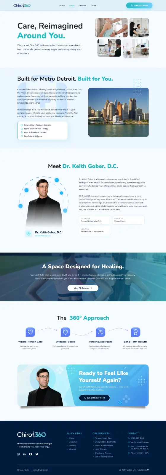 Chiro360 Chiropractic Clinic Website: the About page, full length