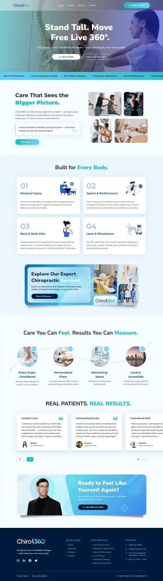 Chiro360 Chiropractic Clinic Website: the Home page, full length