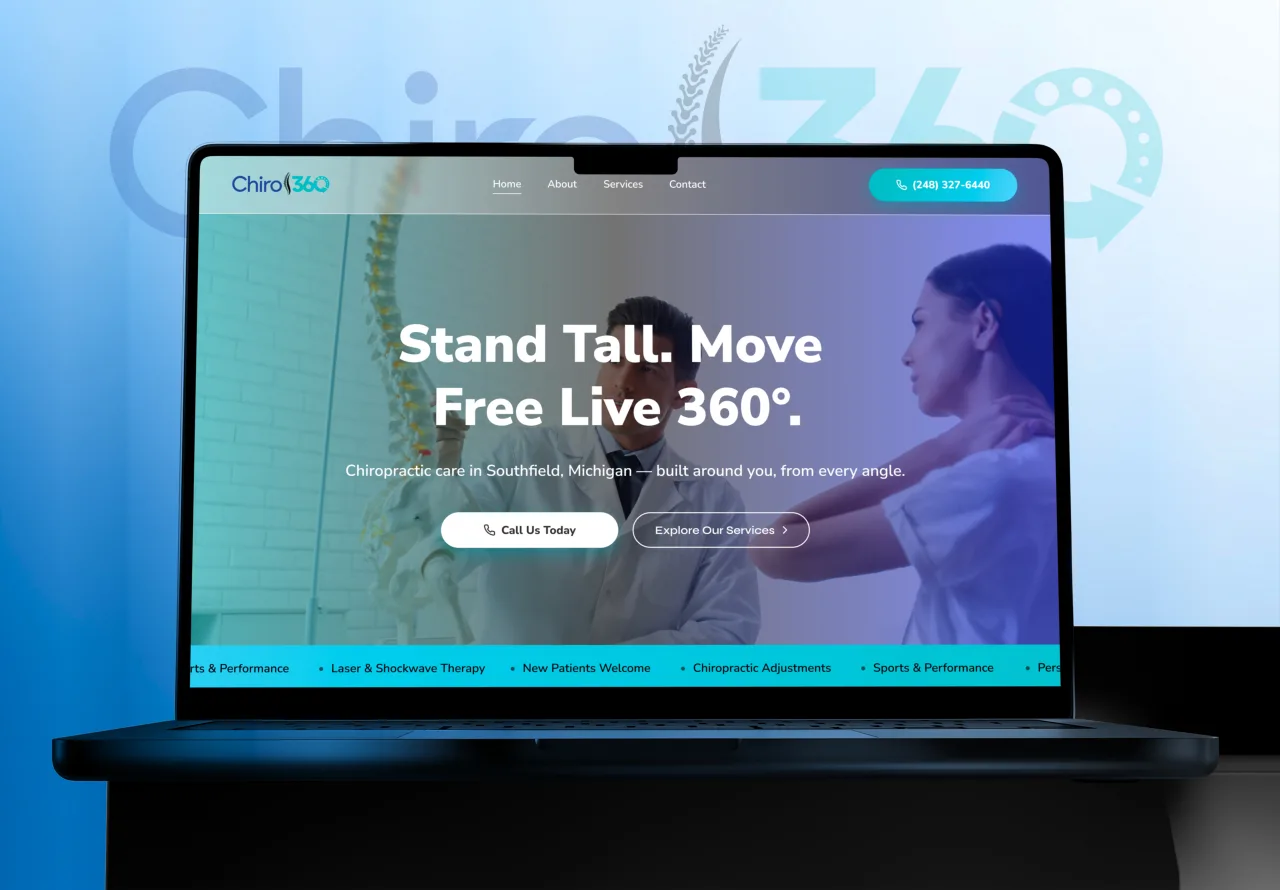 Chiro360 Chiropractic Clinic Website — presentation render