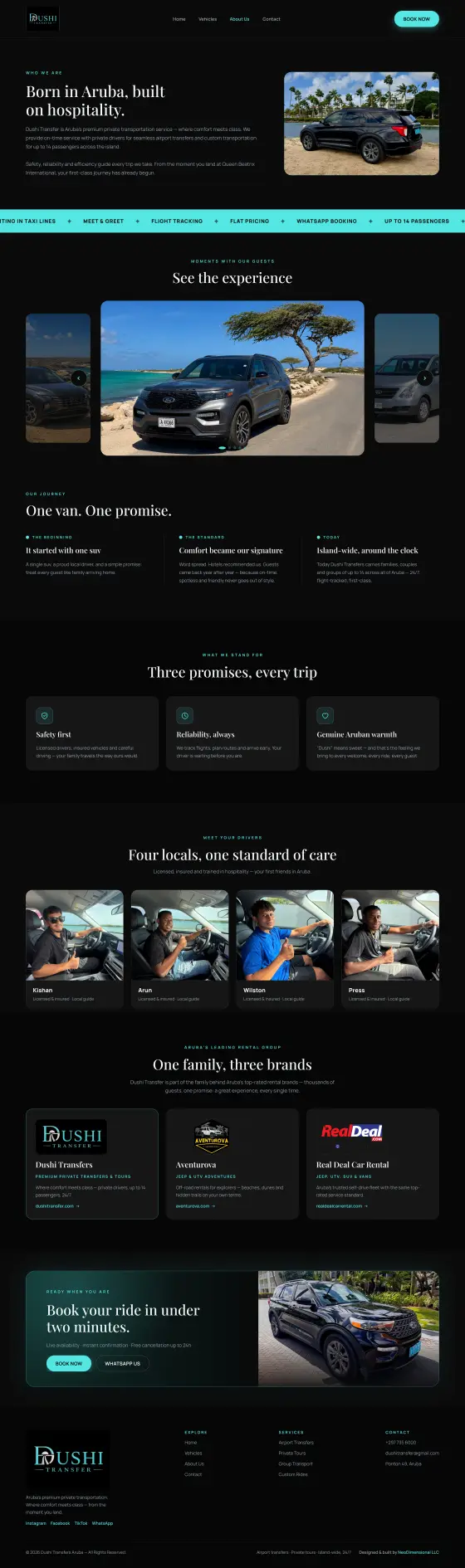 Dushi Transfers Chauffeur Website: the About page, full length
