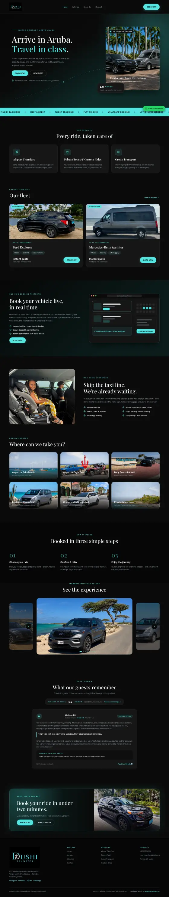 Dushi Transfers Chauffeur Website: the Home page, full length