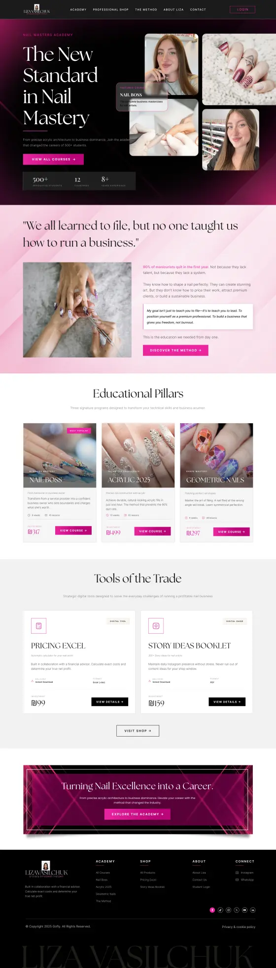 Liza Vasilchuk Nail Academy Website: the Home page, full length
