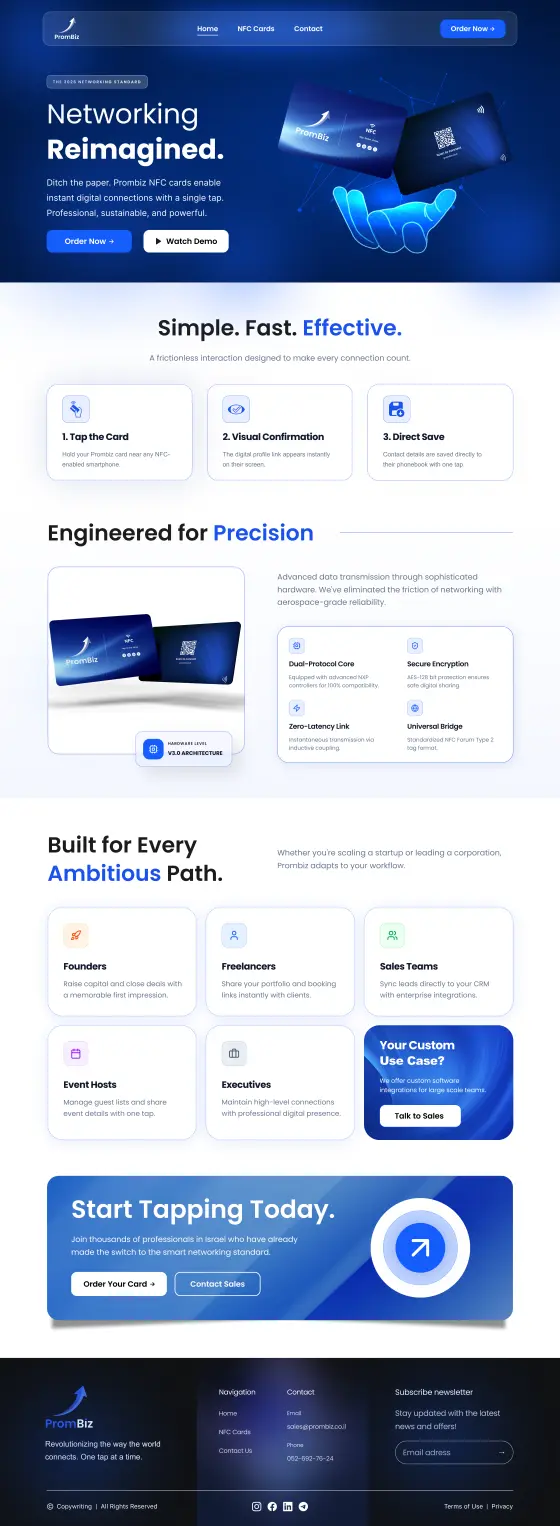 PromBiz NFC Business Card Website: the Home page, full length