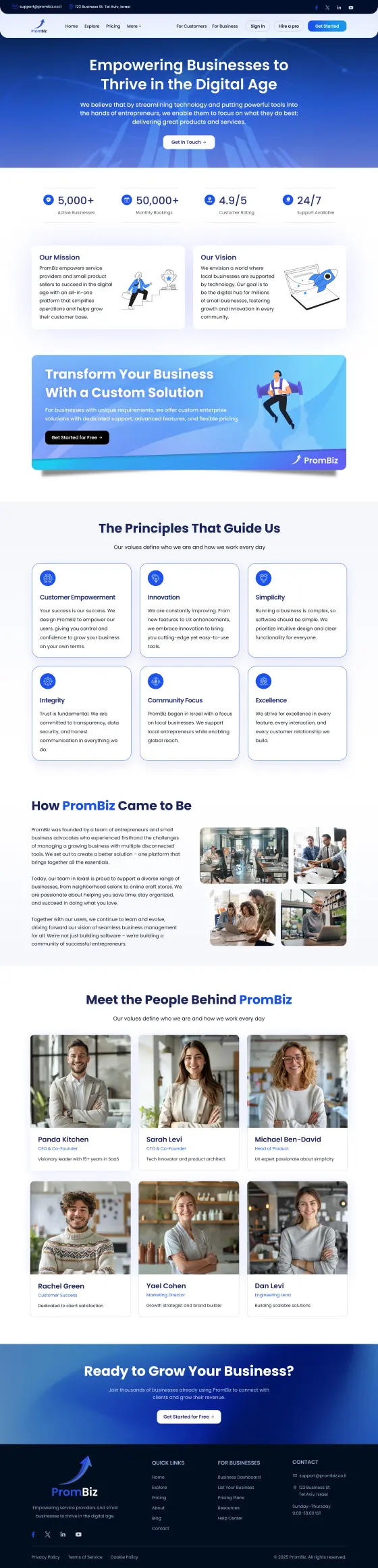 PromBiz Business Growth Platform Website: the About page, full length