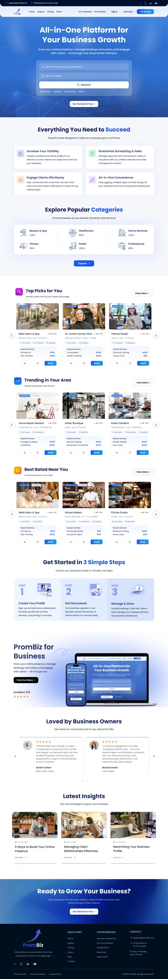 PromBiz Business Growth Platform Website: the Home page, full length