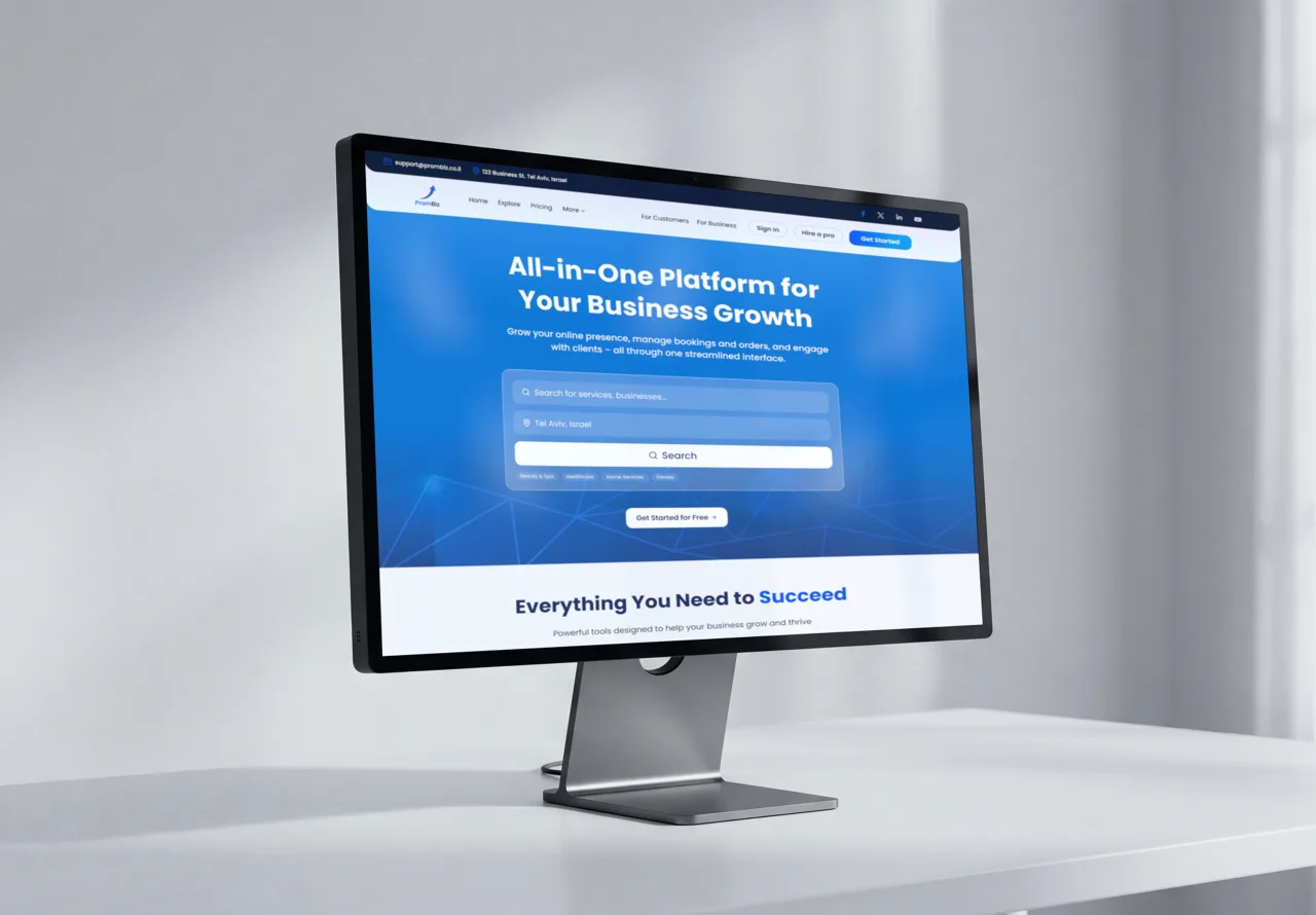 PromBiz Business Growth Platform Website — presentation render