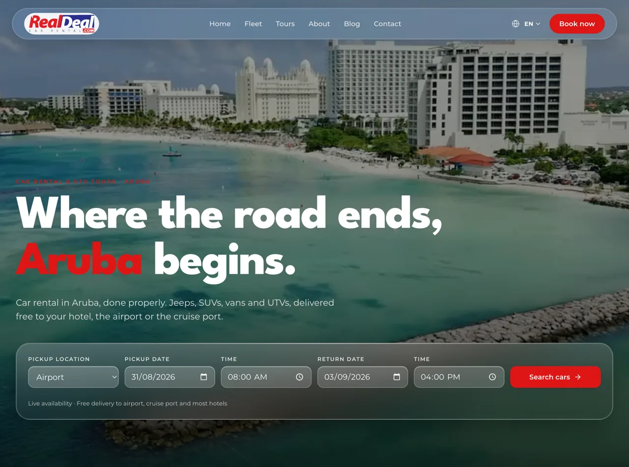 Real Deal Car Rental website, home page